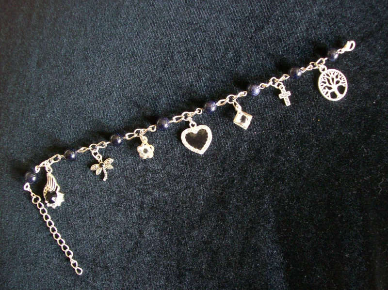 Large Midnight Stone Charm Bracelet - Tree of Life