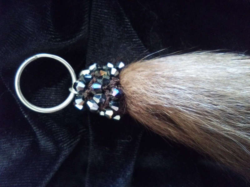 Swarovski Crystals, Mink Tail Key Ring - Black