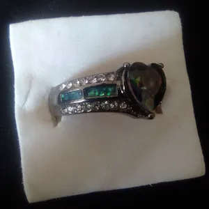 Mystic Topaz heart, Cubic Zirconia, Gun Metal Black ring