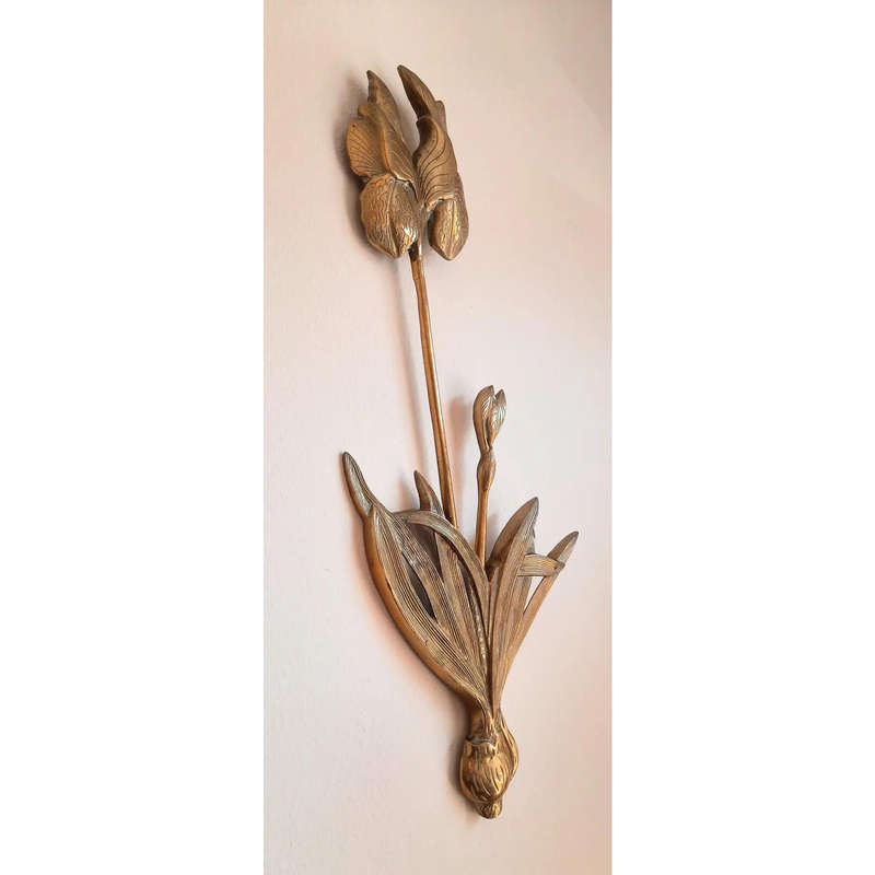 Brass Mid Century Iris Flower Botanical Wall Art