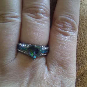 Mystic Topaz heart, Cubic Zirconia, Gun Metal Black ring