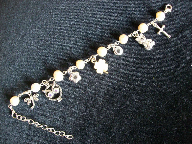 Pearl Charm Bracelet - Diamante Teddy Bear