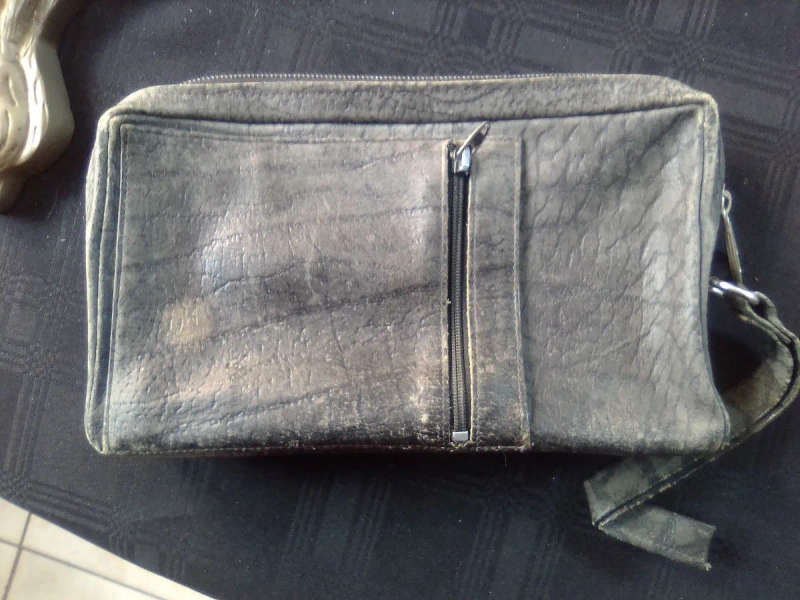 Genuine Leather Clutch Bag - Grey
