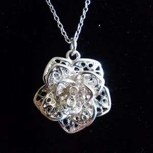 925 Silver Rose Pendant, Stainless Steel Chain
