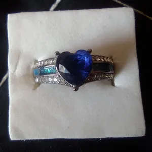 Blue Cubic Zirconia heart, Gun Metal black ring