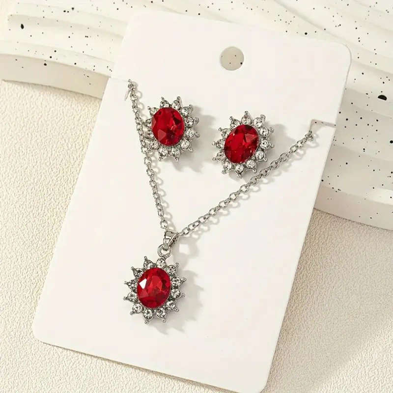 Red and Silver Diamante Set