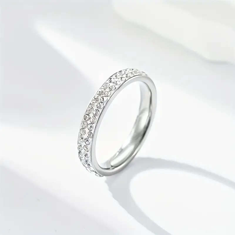 Double Row Cubic Zirconia, Stainless Steel Ring