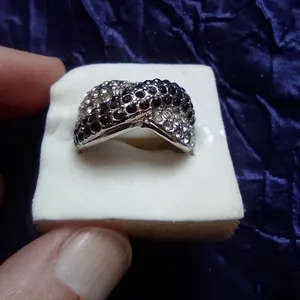 Black Diamante Silver Ring