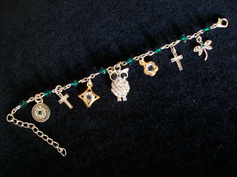 Emerald Green Austrian Crystal Charm Bracelet - Silver