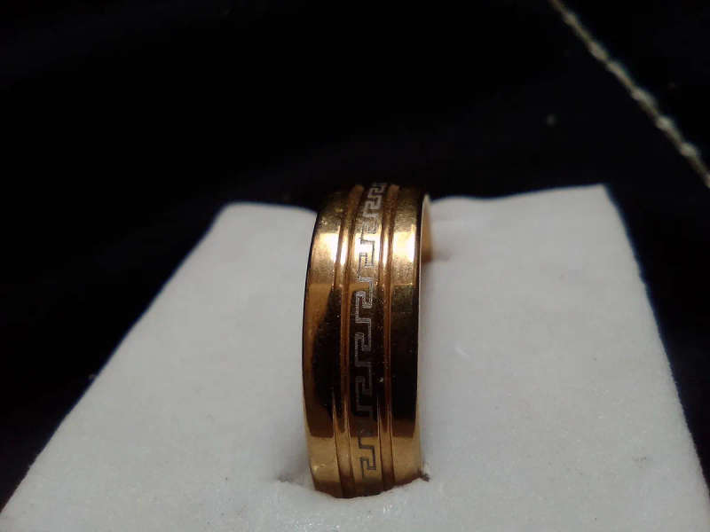 Gold Stainless Steel with Greek wave design Ring