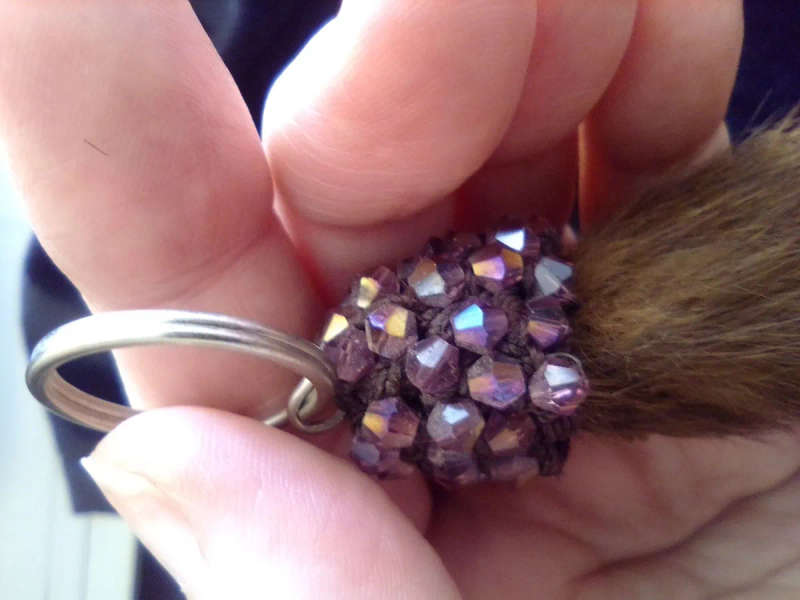 Swarovski Crystals, Mink Tail Key Ring - Purple