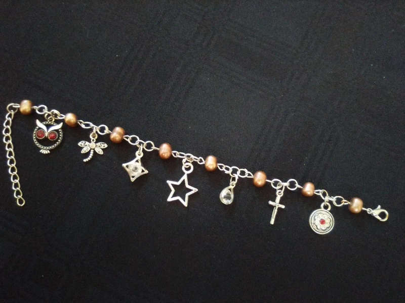 Genuine Pearl Charm Bracelet - Brown
