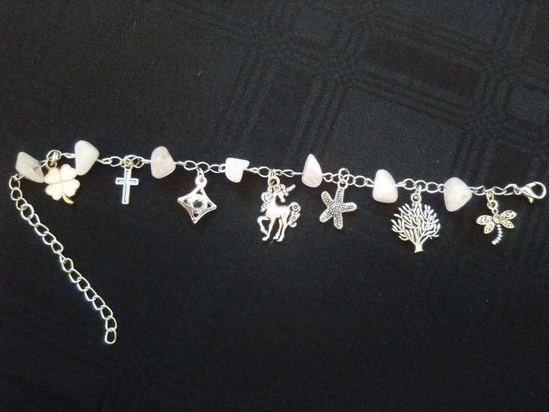 Rose Quartz Charm Bracelet - Unicorn