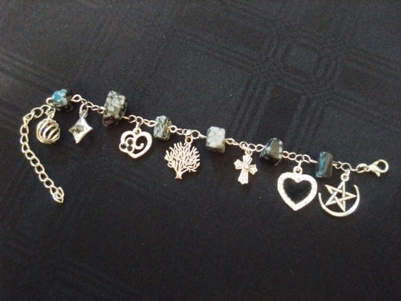 Snowflake Onyx Charm Bracelet - Tree of Life.