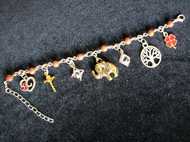 Sun Stone Gemstone Charm Bracelet - Elephant Charm
