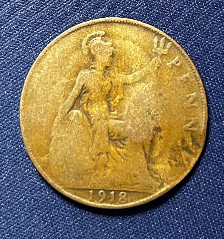 1918 One Penney Georgivs v dei gra:britt:omn:rex fid:def:ind:imp