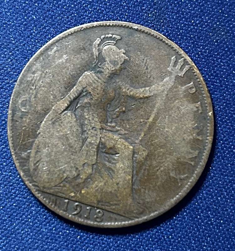 1918 One Penney Georgivs v dei gra:britt:omn:rex fid:def:ind:imp