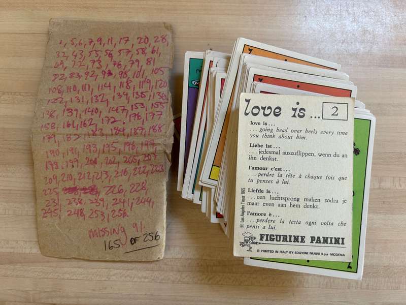Vintage Panini Italy's 1978 LOVE IS Cartoon sticker collection with 165 of 256 missing only 91