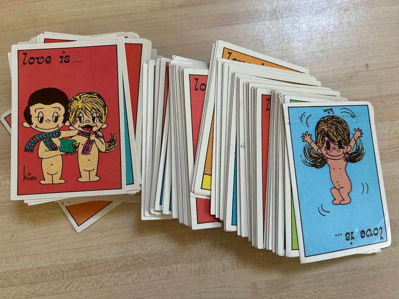 Vintage Panini Italy's 1978 LOVE IS Cartoon sticker collection with 165 of 256 missing only 91