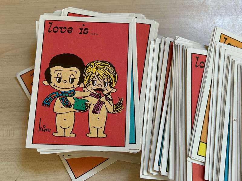 Vintage Panini Italy's 1978 LOVE IS Cartoon sticker collection with 165 of 256 missing only 91