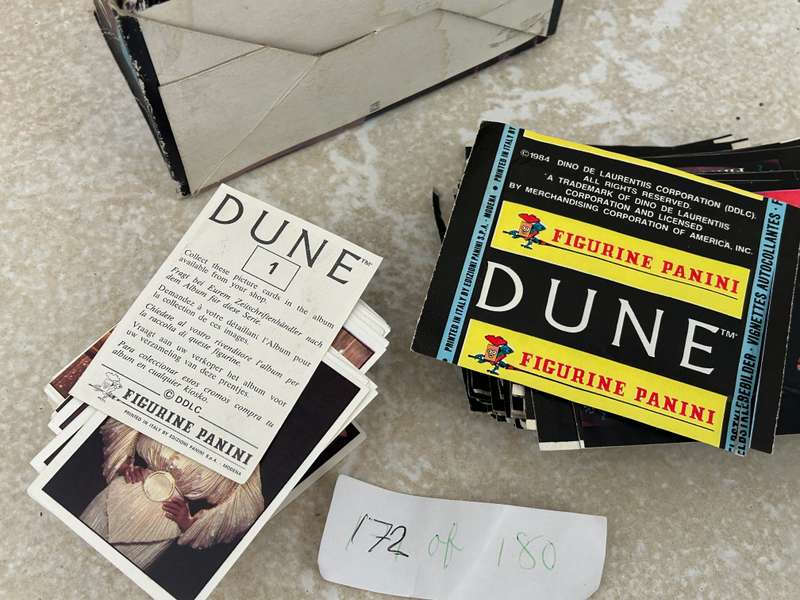 Vintage DUNE 1984 movie stickers lot of 172 of 180 stickers with original sticker box PANINI Italy