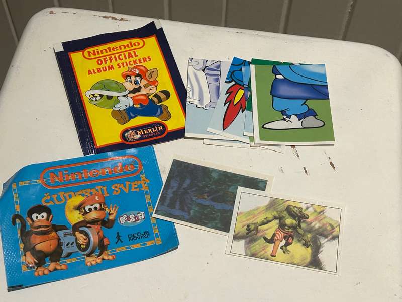 1992 open pack of 6 x Nintendo Mario Brothers stickers Merlin collection plus another 2 stickers