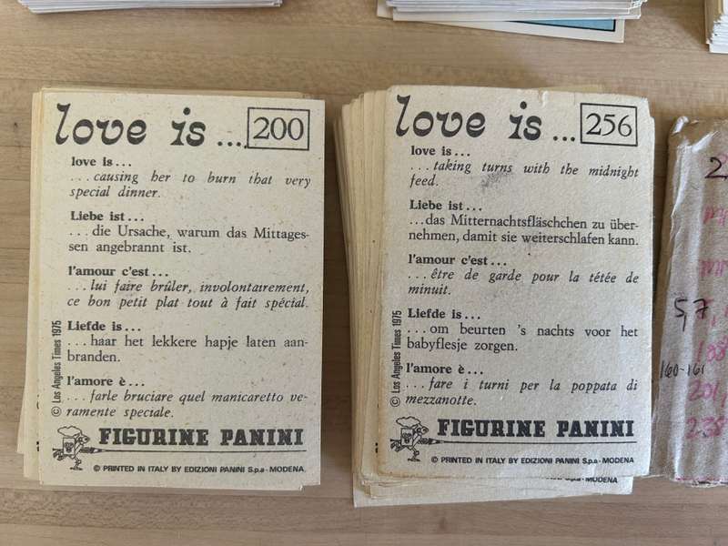 Vintage Panini Italy's 1978 LOVE IS Cartoon sticker collection with 228 of 256 missing only 28