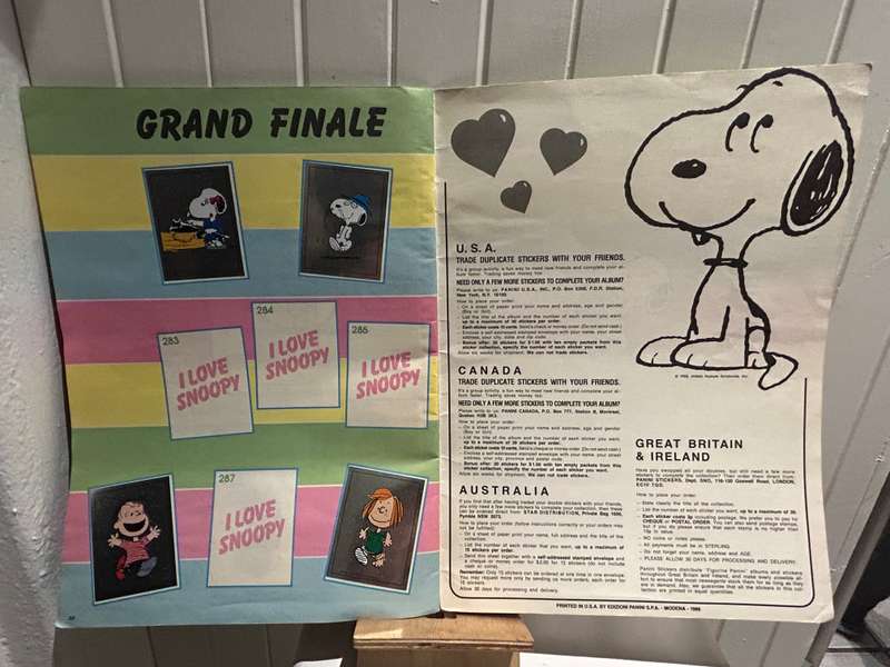 1992 I LOVE SNOOPY sticker album Panini USA