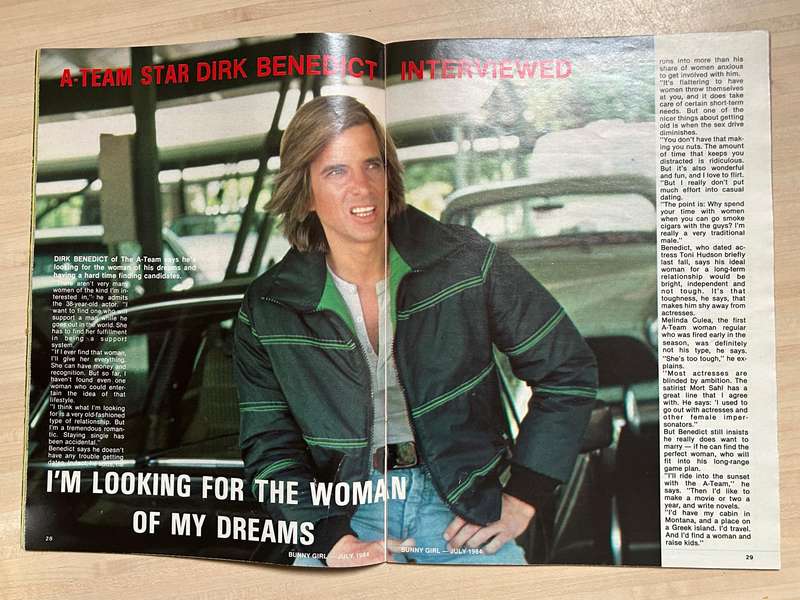 South Africa BUNNY GIRL men's magazine no 7 July 1985 featuring ATEAM Actor Dirk Benedict