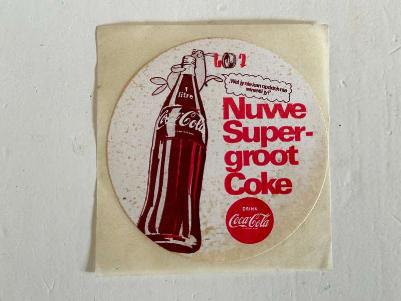 very rare Genuine South African Coca Cola company 1970s COKE 1L bottle Promotional Sticker