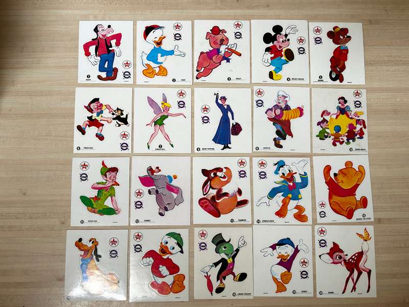 Texaco Caltex Oil DISNEY complete lot of 20 STICKERS Early 1970s South Africa exclusive