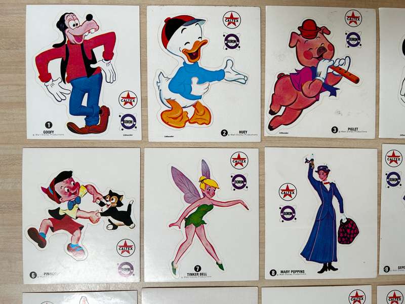 Texaco Caltex Oil DISNEY complete lot of 20 STICKERS Early 1970s South Africa exclusive