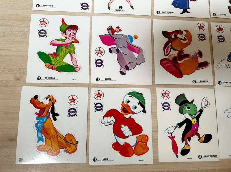 Texaco Caltex Oil DISNEY complete lot of 20 STICKERS Early 1970s South Africa exclusive