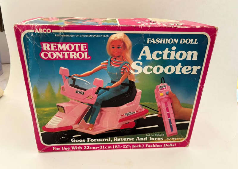 Vintage 1980s Barbie Doll style REMOTE CONTROL ACTION SCOOTER mint in box