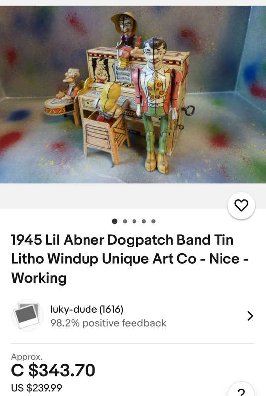 1945 LIL ABNER & HIS DOG BATCH BAND Tinplate windup toy by the Unique Art Manufacturing Company