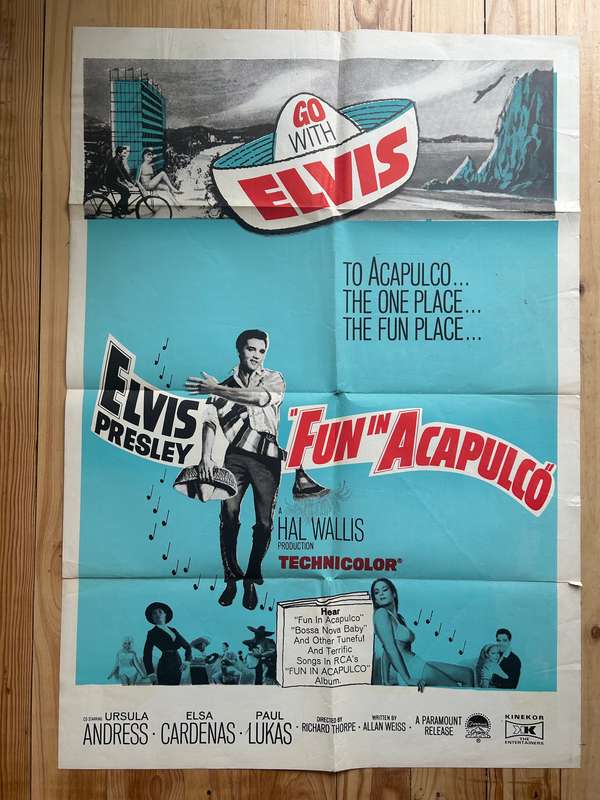 100% Original 1960s Elvis Presley FUN IN ACAPULCO Movie Poster - South African print