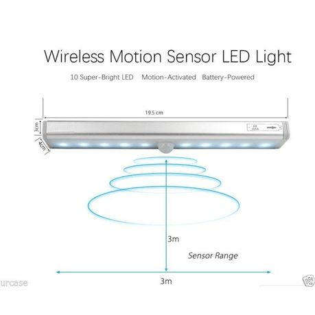 10 LED Light Bar Battery Operated Wireless Motion Sensor Detector Night Light - Unboxed