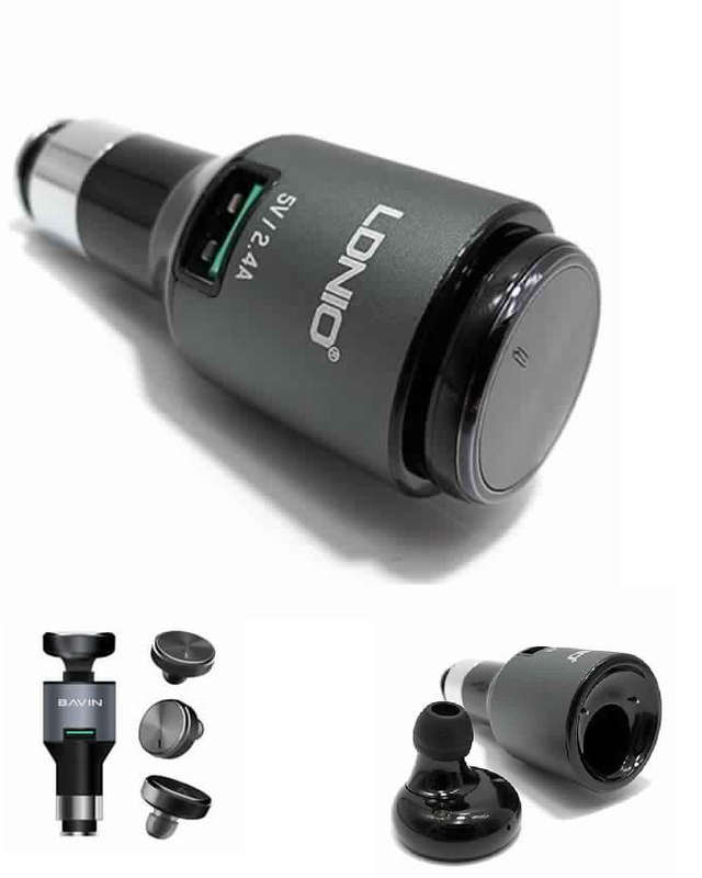 LDNIO CM20 2 In 1 Mono Bluetooth Headset + 2.4A USB Fast Charging Car Charger With Auto On-Off Butto