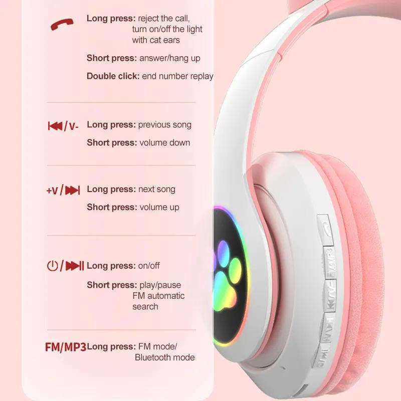 LED Cat Ears Kids Wireless Music Headphones