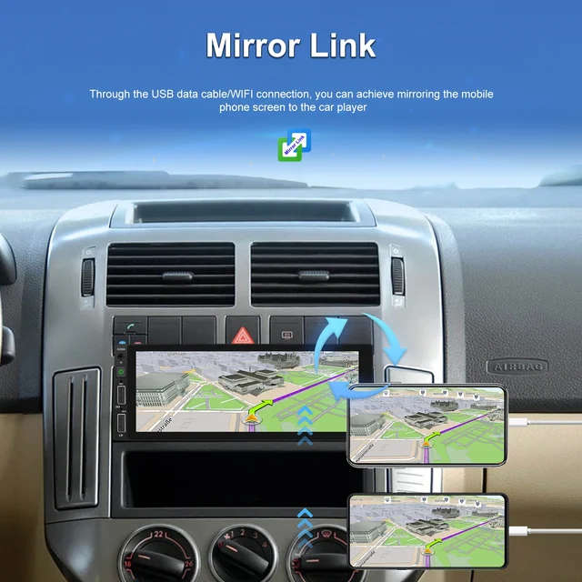 Podofo 6.86 Inch Single Din  Touch Screen Wireless Carplay Android Auto BT/USB FM AUX Rear View Cam