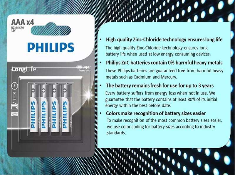 PHILIPS AAA Longlife Battery X 4 Pack