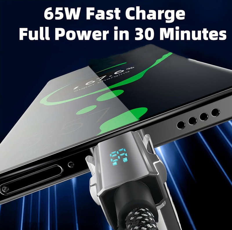 4 in 1  With LED Display Multi Charger Cable, 65W Dual USB C/USB A/Lightning Fast Charging Cable