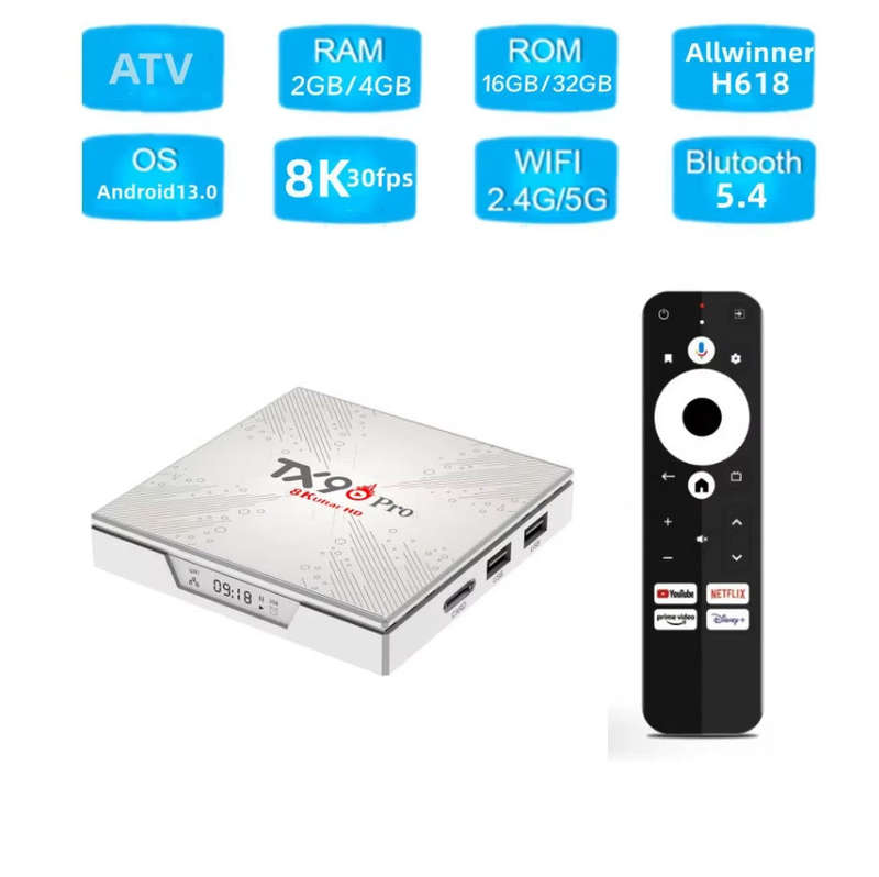TX9 Latest Gen Android 13 8K  with 2GB Ram TV Box & ATV OS,  H613 Cpu Dual Band WiFi, BT5.2