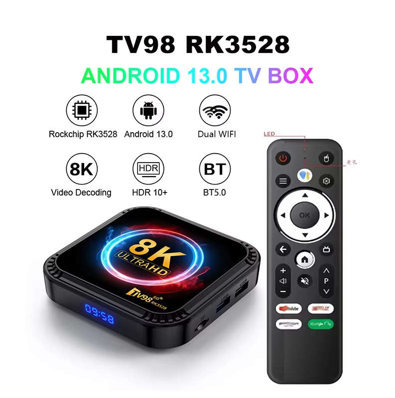 TV98 2+16G ATV 8K Smart TV Box Android 13 RK3528 Quad-core 2.4G&5G Dual Band Wifi+BT5.0 Media Player