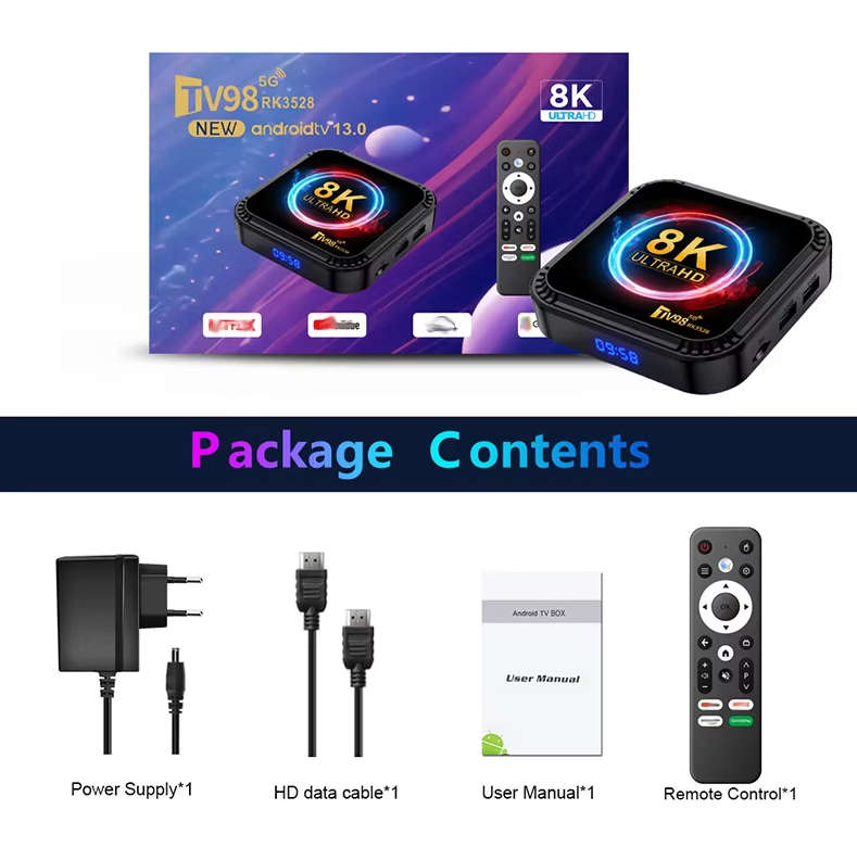 TV98 2+16G ATV 8K Smart TV Box Android 13 RK3528 Quad-core 2.4G&5G Dual Band Wifi+BT5.0 Media Player