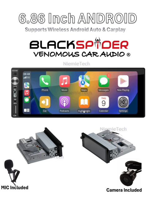 BlackSpider BSDD1686A 1Din Android 6.86'' with Wireless Apple CarPlay Android Auto Radio