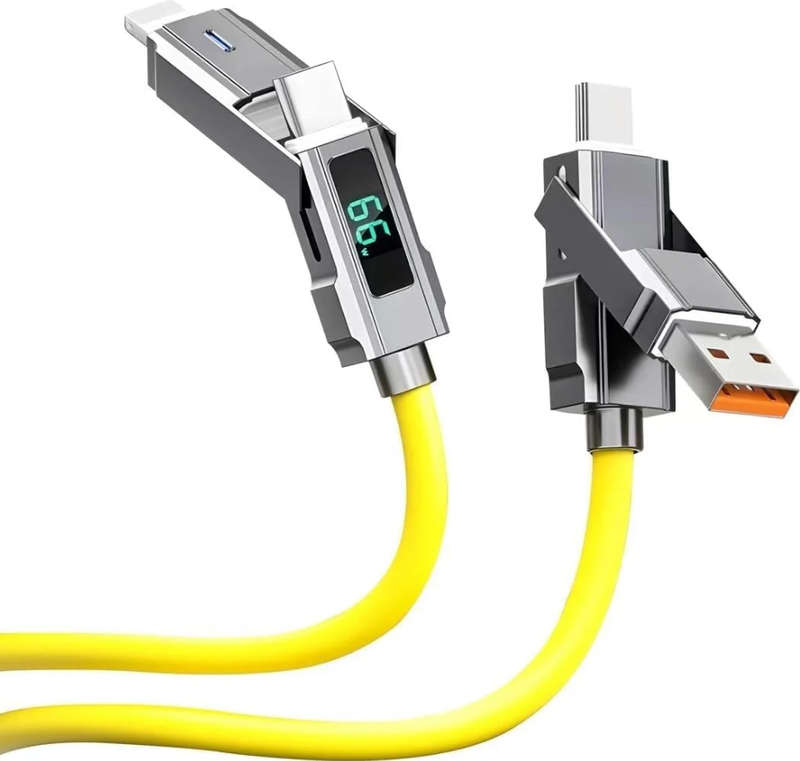 4 in 1  With LED Display Multi Charger Cable, 65W Dual USB C/USB A/Lightning Fast Charging Cable
