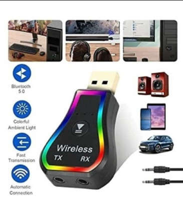 Mini Wireless USB Audio Receiver Bluetooth 5.0 Aux Stereo RGB LED Light Q-tr31
