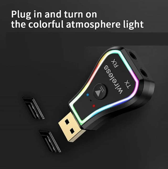 Mini Wireless USB Audio Receiver Bluetooth 5.0 Aux Stereo RGB LED Light Q-tr31