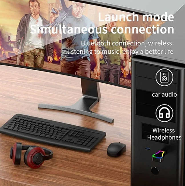 Mini Wireless USB Audio Receiver Bluetooth 5.0 Aux Stereo RGB LED Light Q-tr31